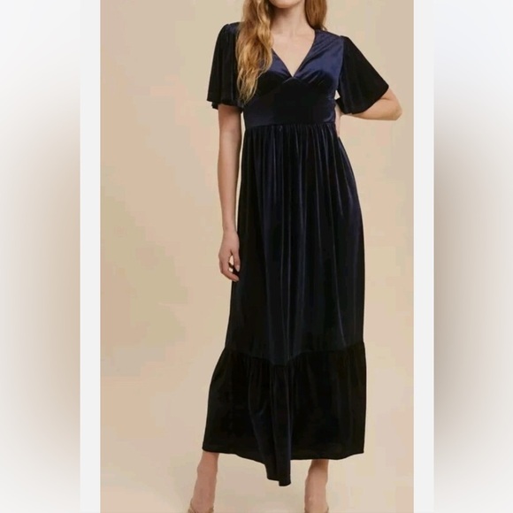 NWT In Loom Evening Velvet Maxi Dress Royal Blue midi - Picture 1 of 12